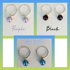 Simulated Pearl Mini Hoop Earrings, 925 S.Silver